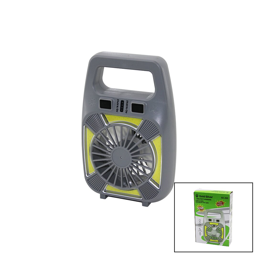 2İN1=MİNİ Fan - Fener Usb Şarj 2 Kademe Hız LAMBA=4 Fonksiyon - 10W Su Geçirmez Taşıma Kulp Mini Vantilatör GS-265