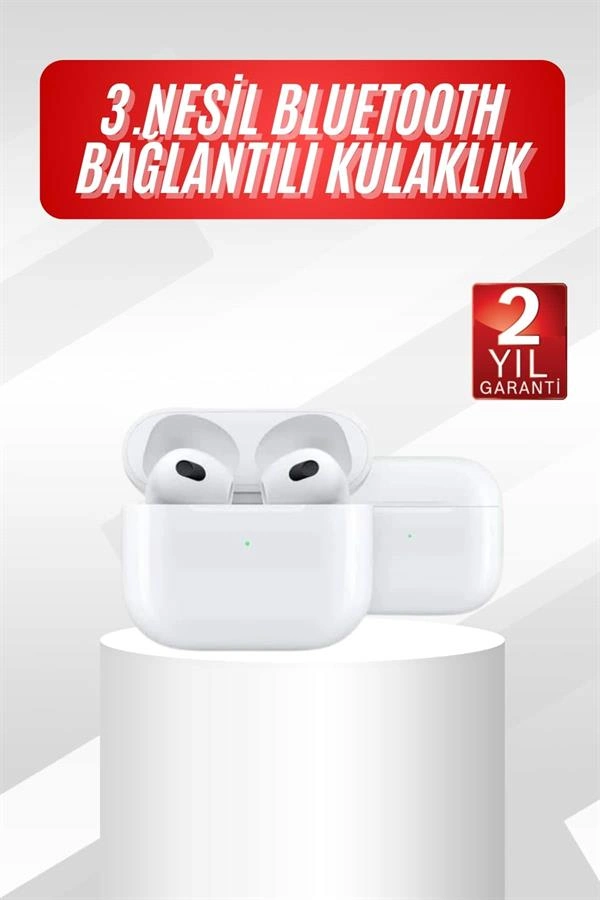 Bluetooth 5.0 Kulaklık Beyaz 3. Nesil iOS Android Uyumlu