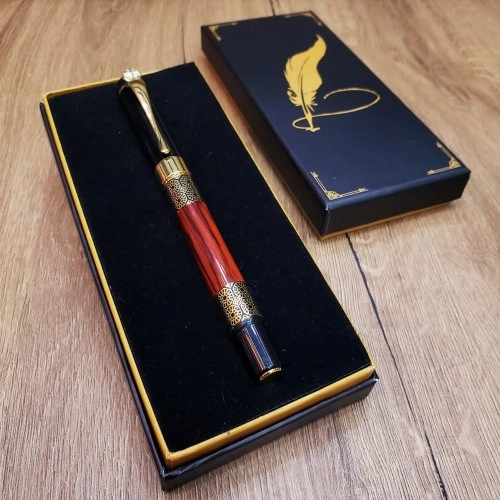 Zarif Gold Desenli Metal Roller Kalem Seti