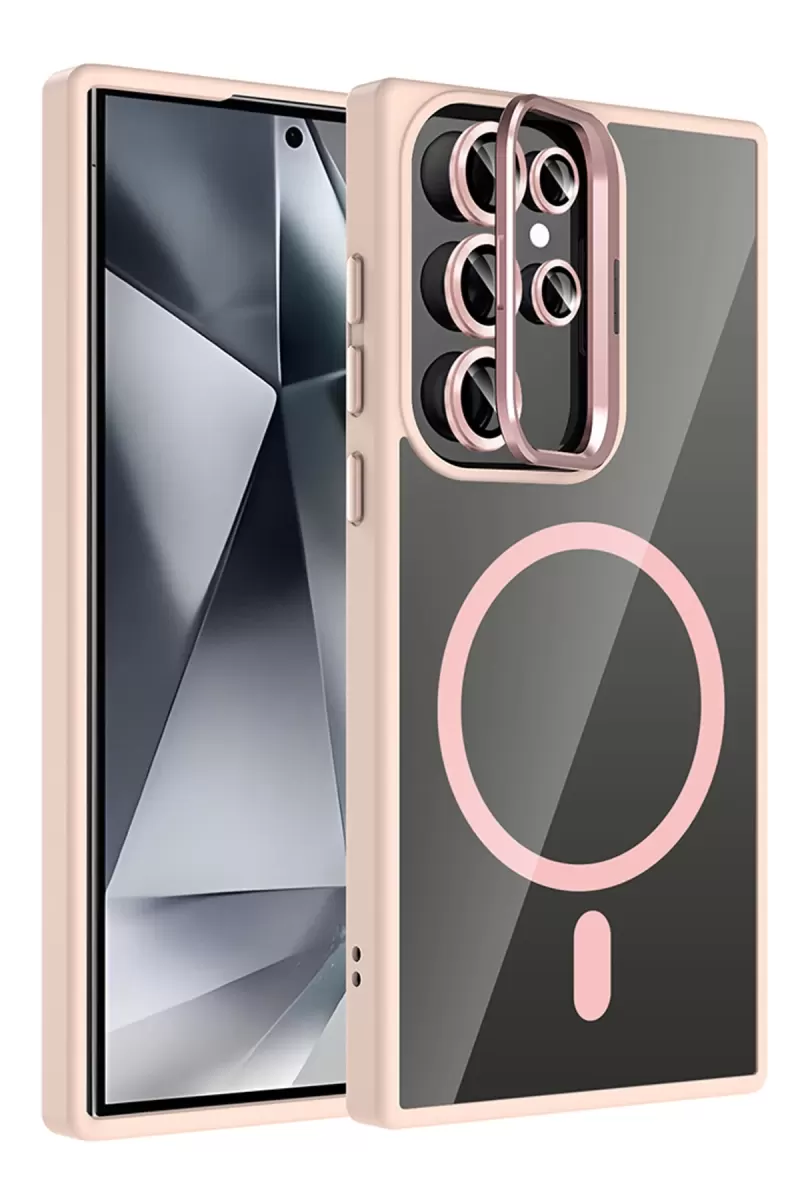 Joko Samsung Galaxy S24 Ultra Uyumlu Remim Lensli Magsafe Standlı Kapak - Pembe