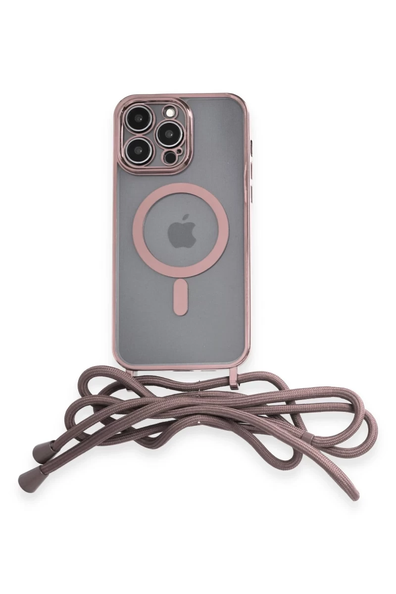 Apple iPhone 14 Pro Uyumlu Kılıf Divo Lazer Askılı Magsafe Kapak - Pembe