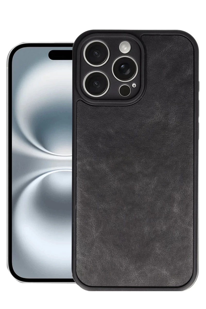 Apple iPhone 16 Pro Uyumlu Kılıf Aras Deri Kapak - Siyah