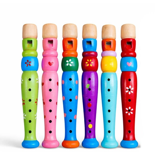 Eğlenceli Ahşap Renkli Flüt 20 cm Küçük Boy