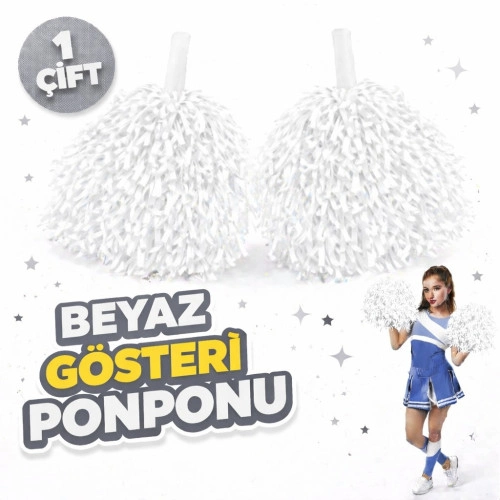 Ekstra Dolgun Beyaz Ponpon Seti 2 Adet Okul Gösterileri için