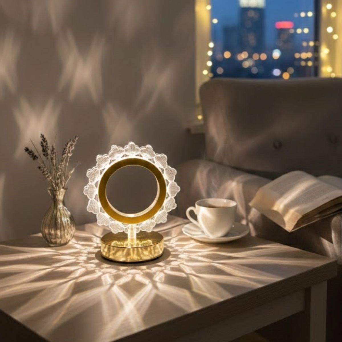Dokunmatik Güneş Şeklinde Kristal LED Masa Lambası 3 Renk Işık Modlu