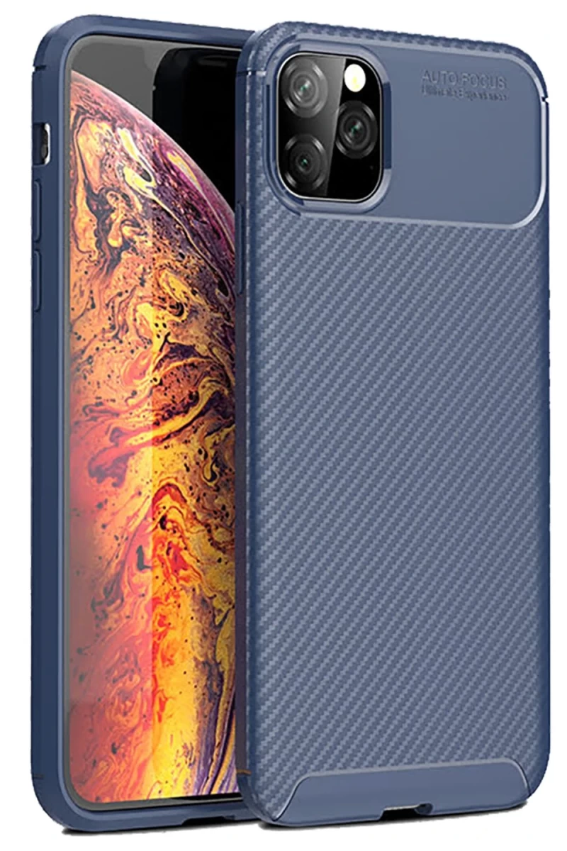 Apple iPhone 11 Pro Uyumlu Kılıf Auto Focus Karbon Kapak - Lacivert