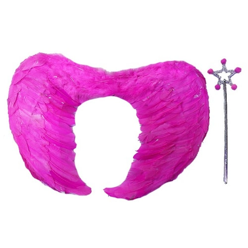 Katlanabilir Pembe Melek Kanadı ve Asa Seti 40x55 cm