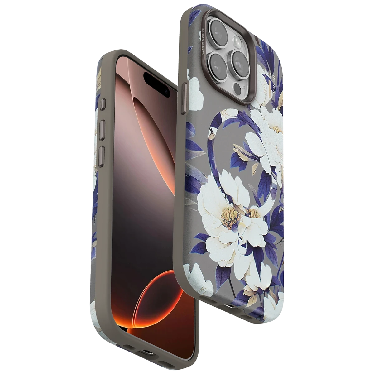 Onegif Apple iPhone 14 Pro Max Flower Series Magsafe Kapak - Gri