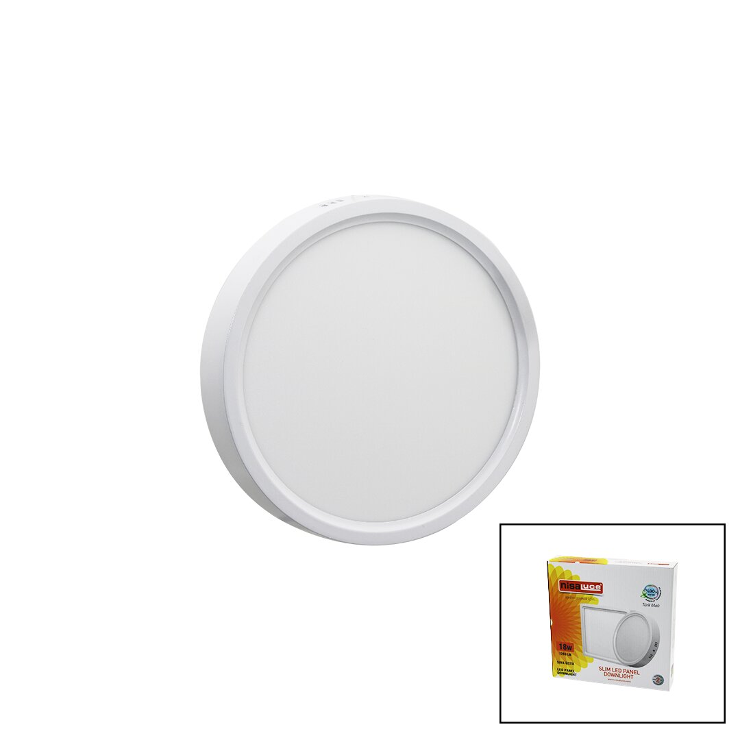 Nisaluce EPL-18SÜ 18W Beyaz Metal Kasa Sıva Üstü Yuvarlak Led Slim Panel 1260LM BEYAZ=6500K 30.000 Saat Ömür