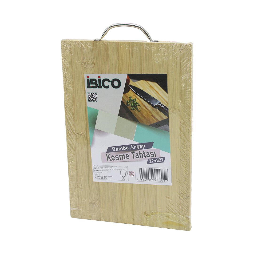 22X32 X 1.7CM Lux Ahşap Bambu Kesim Panosu - Kesme Tahtası Metal Kulplu