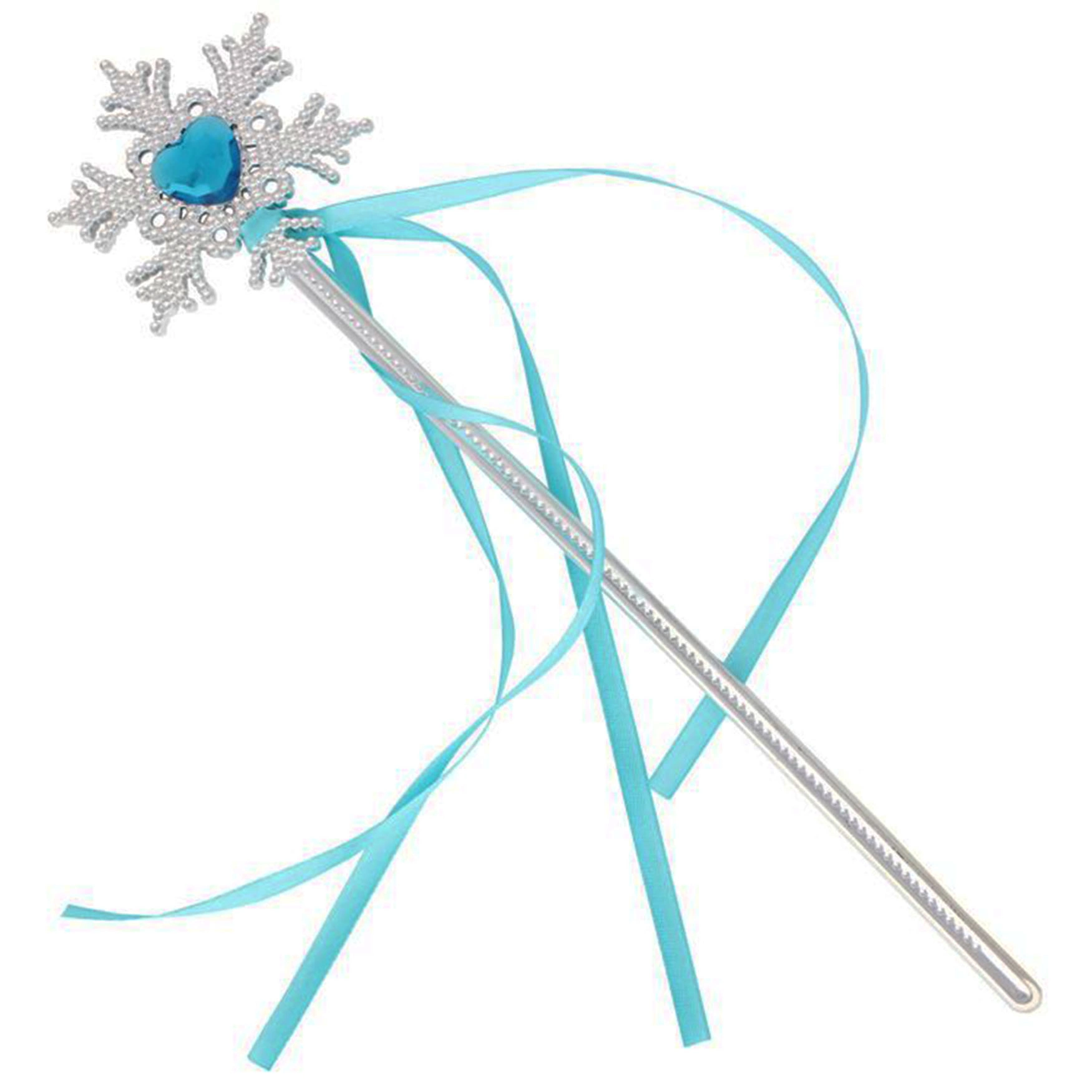 Mavi Kalp Taşlı Elsa Asası 34 cm Saten Kurdeleli
