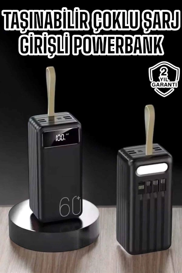 Uzun Süreli 4 Portlu Powerbank 60000 mAh Dijital Göstergeli