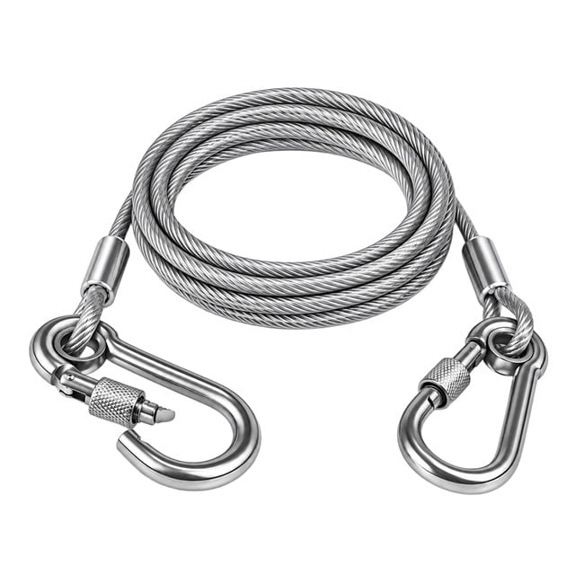 SN-38106 2 Metre Çelik Köpek Bağlama Halatı Kilitli Karabina PVC Kaplamalı