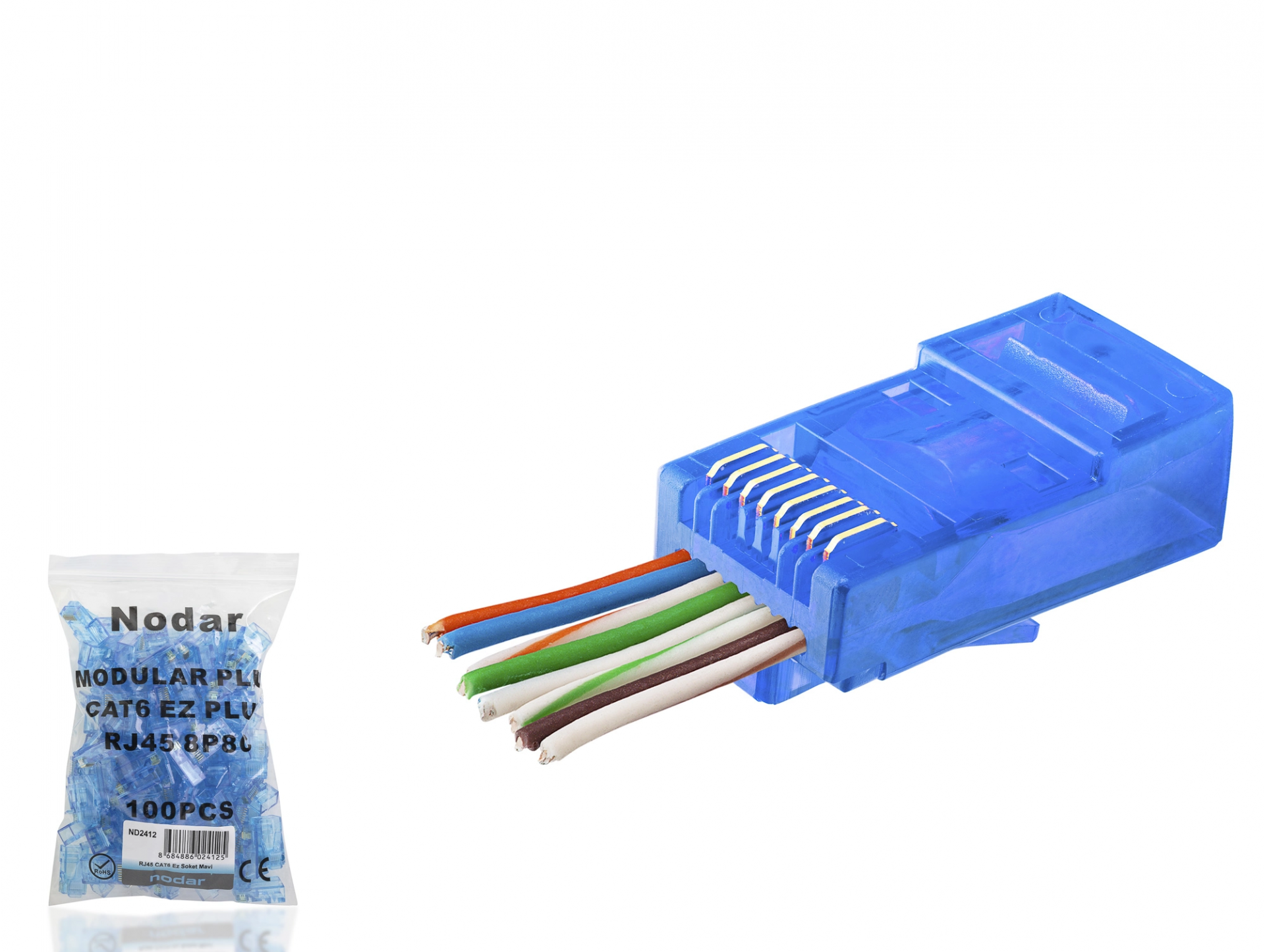 Ekonomik RJ45 Konnektör Seti 100 Adet Mavi Cat6