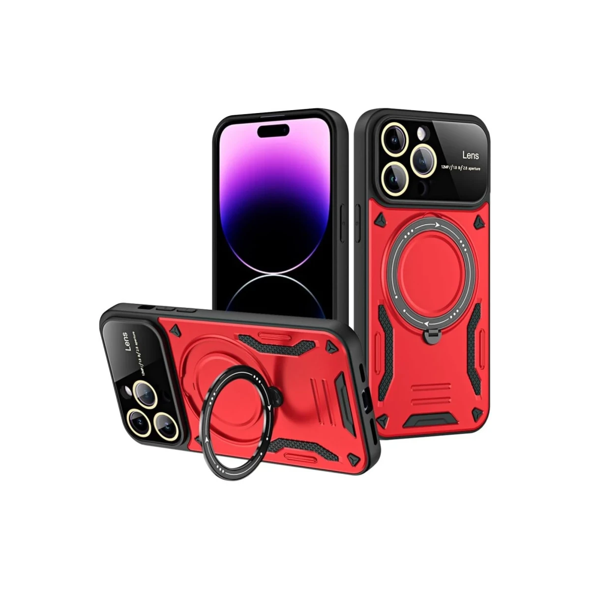 Apple iPhone 16 Pro Kılıf Joy Lens Standlı Kapak - Kırmızı