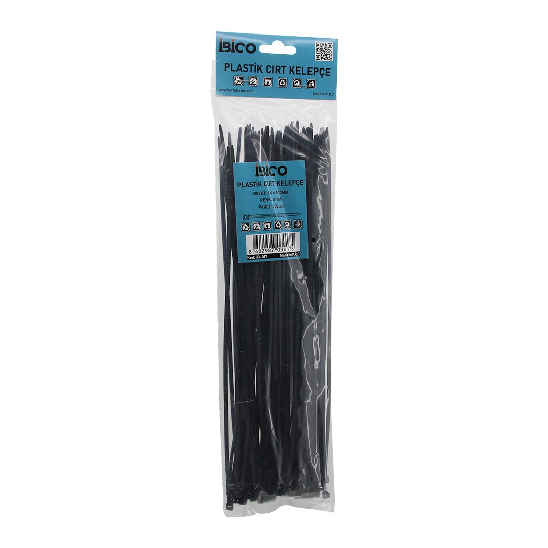 Siyah 3.6X300MM Plastik Cırt Kelepçe 100PCS