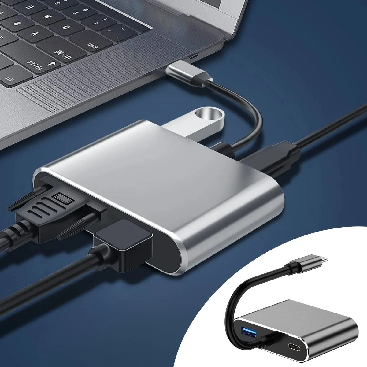 Type-C Hub Adaptör 4'ü 1 Arada 4K HDMI ve VGA Destekli