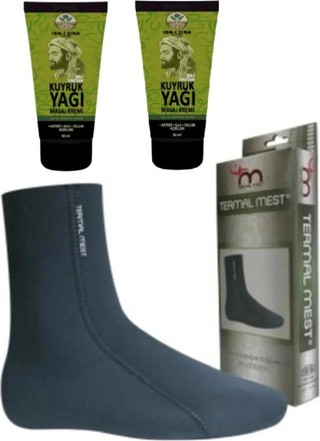 Süper Ibni Sina Kuyruk Yağı Masaj Kremi 2 x 50 ml Su ve Isı Geçirmeyen Mest Çorap (Xxl)