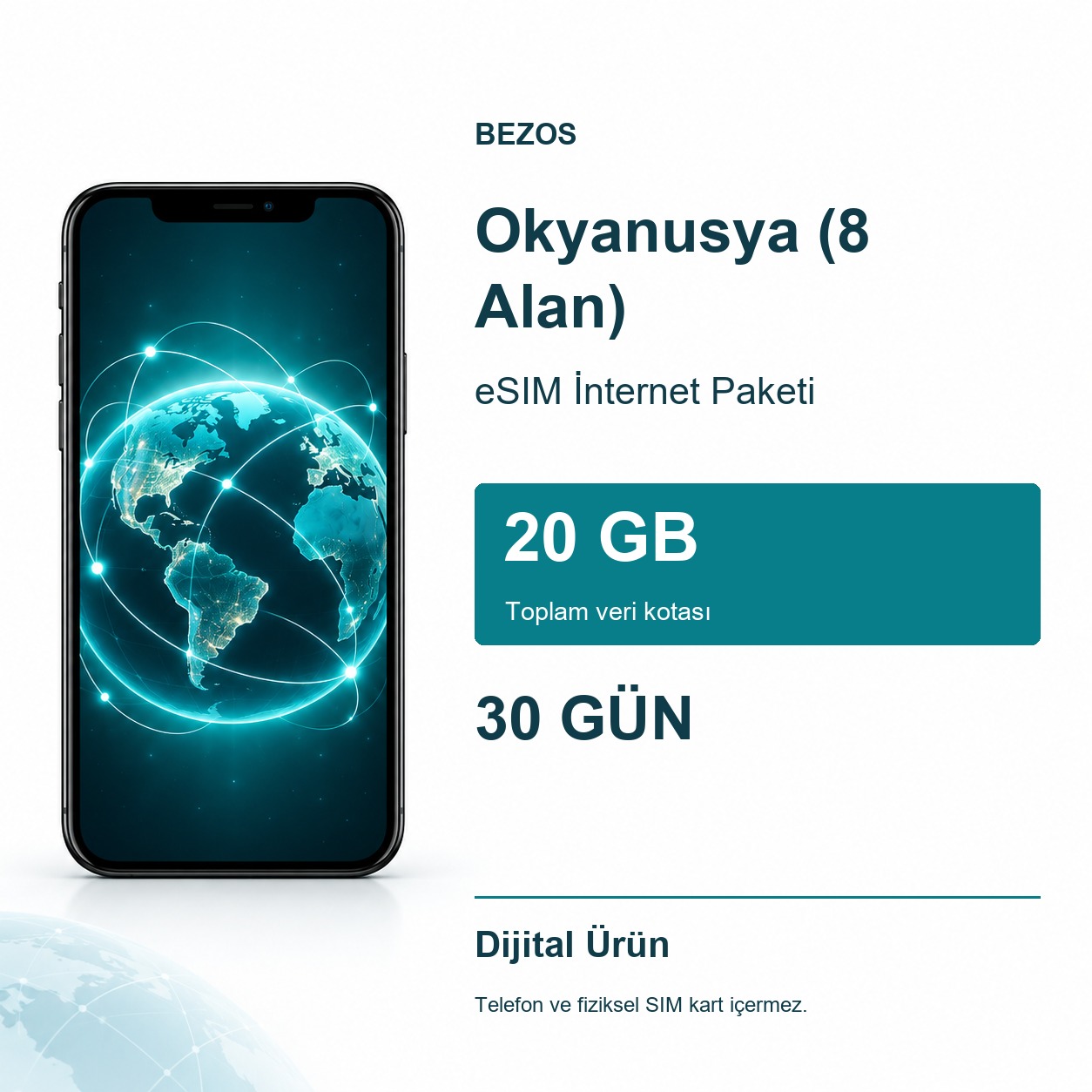 Okyanusya (8 Alan) eSIM İnternet Paketi 20 GB 30 Gün