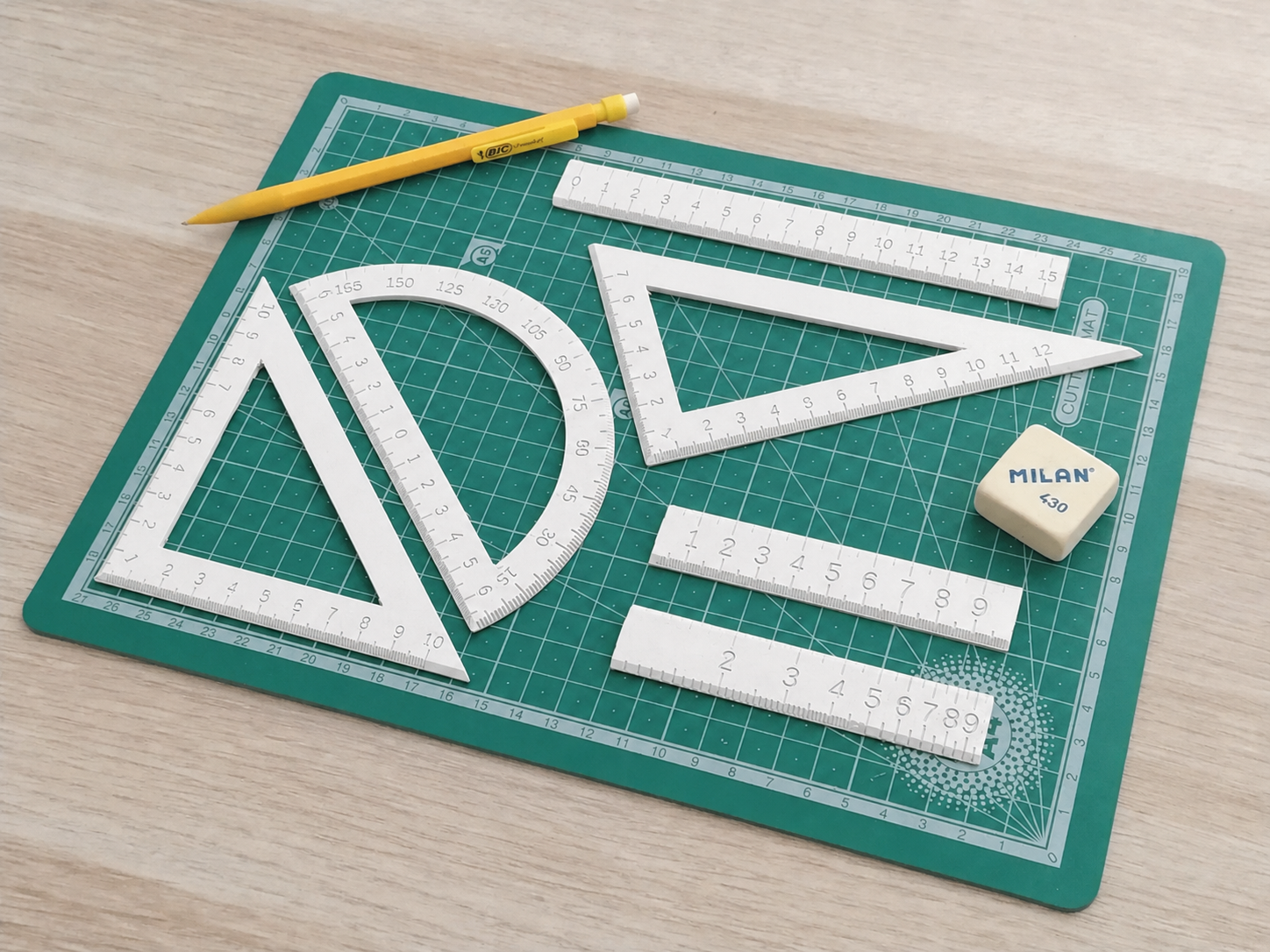 3D Baskı Geometri Cetvel Seti - İletki, Gönye ve Ölçüm Araçları - Beyaz
