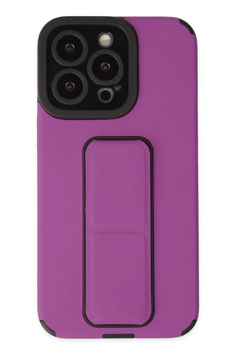 Apple iPhone 13 Pro Max Uyumlu Kılıf Mega Standlı Silikon - Mor