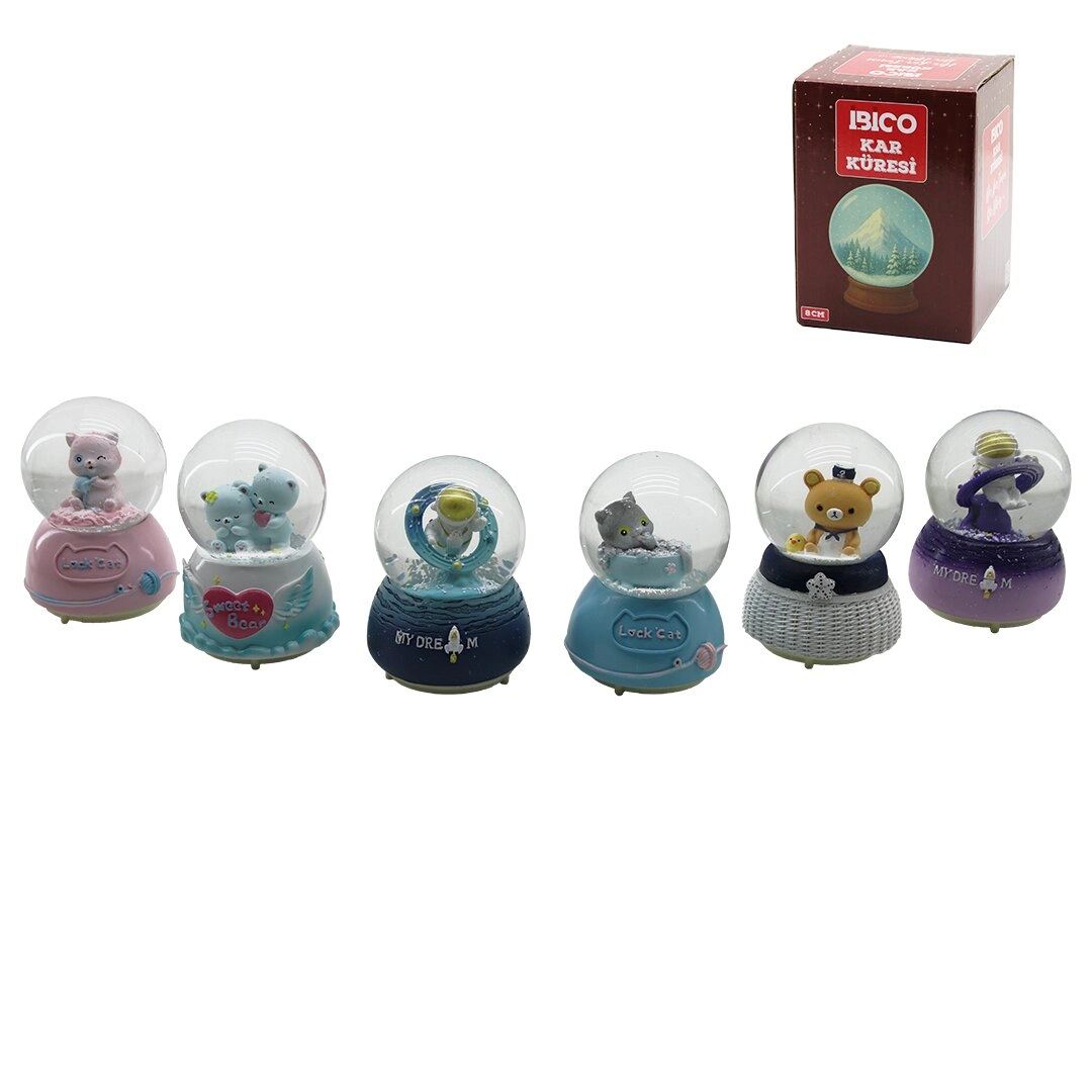 Işıklı Müzikli Kar Küresi 8 cm Orta Boy Hayvan Figürlü