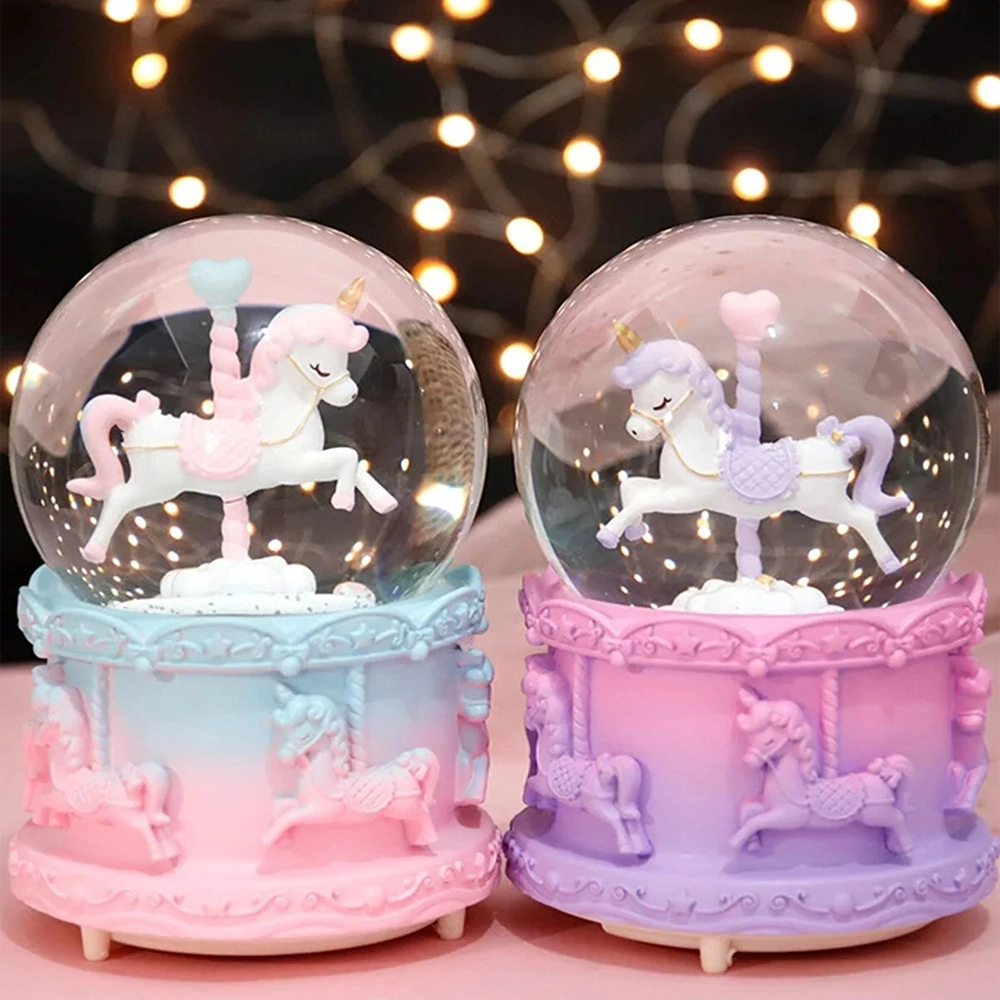 Dekoratif Unicorn Kar Küresi 1 Adet Müzikli