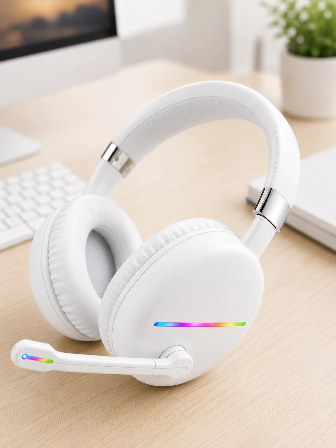 Ergonomik Beyaz Kablosuz Bluetooth Kulaklık Mikrofonlu