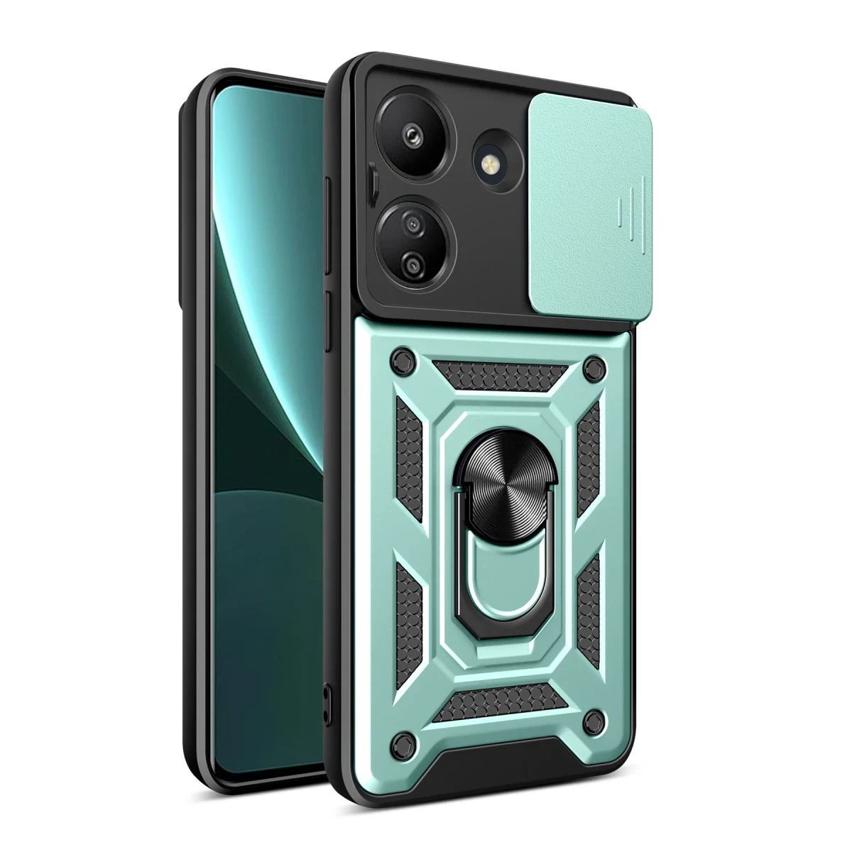 Xiaomi Redmi 13C Kılıf Pars Lens Yüzüklü Silikon - Yeşil