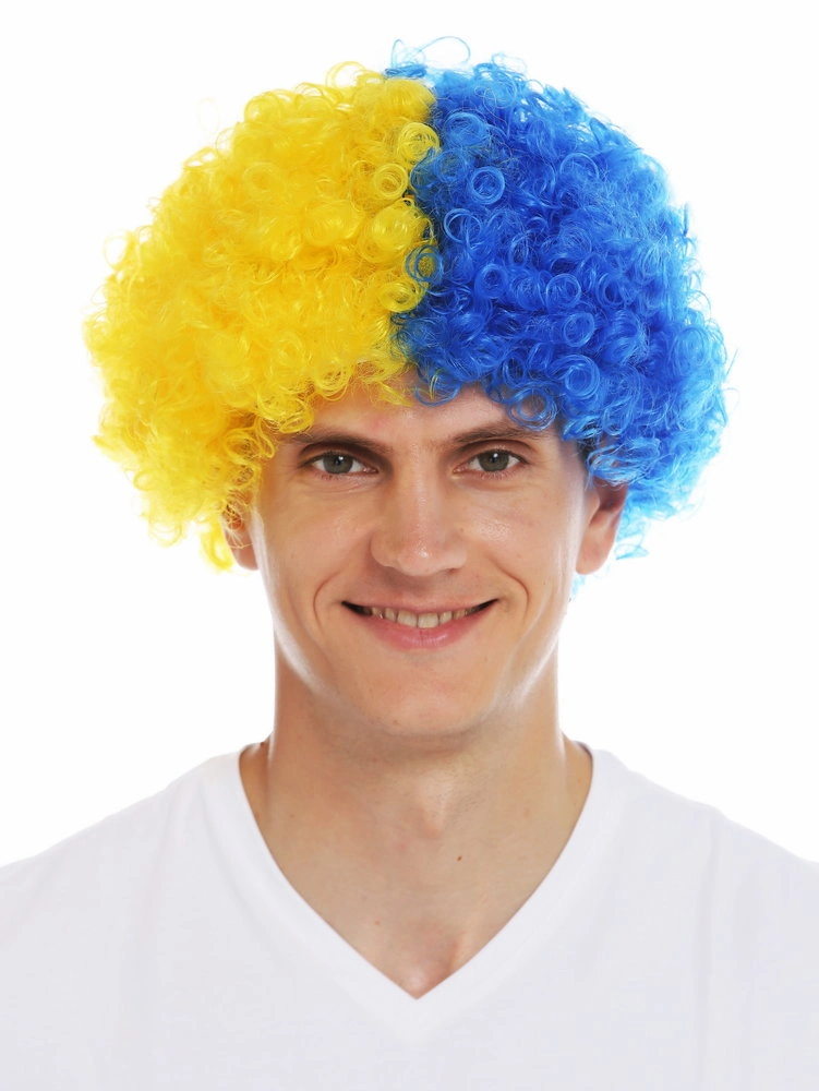Kıvırcık Afro Peruk Sarı Lacivert 1 Adet