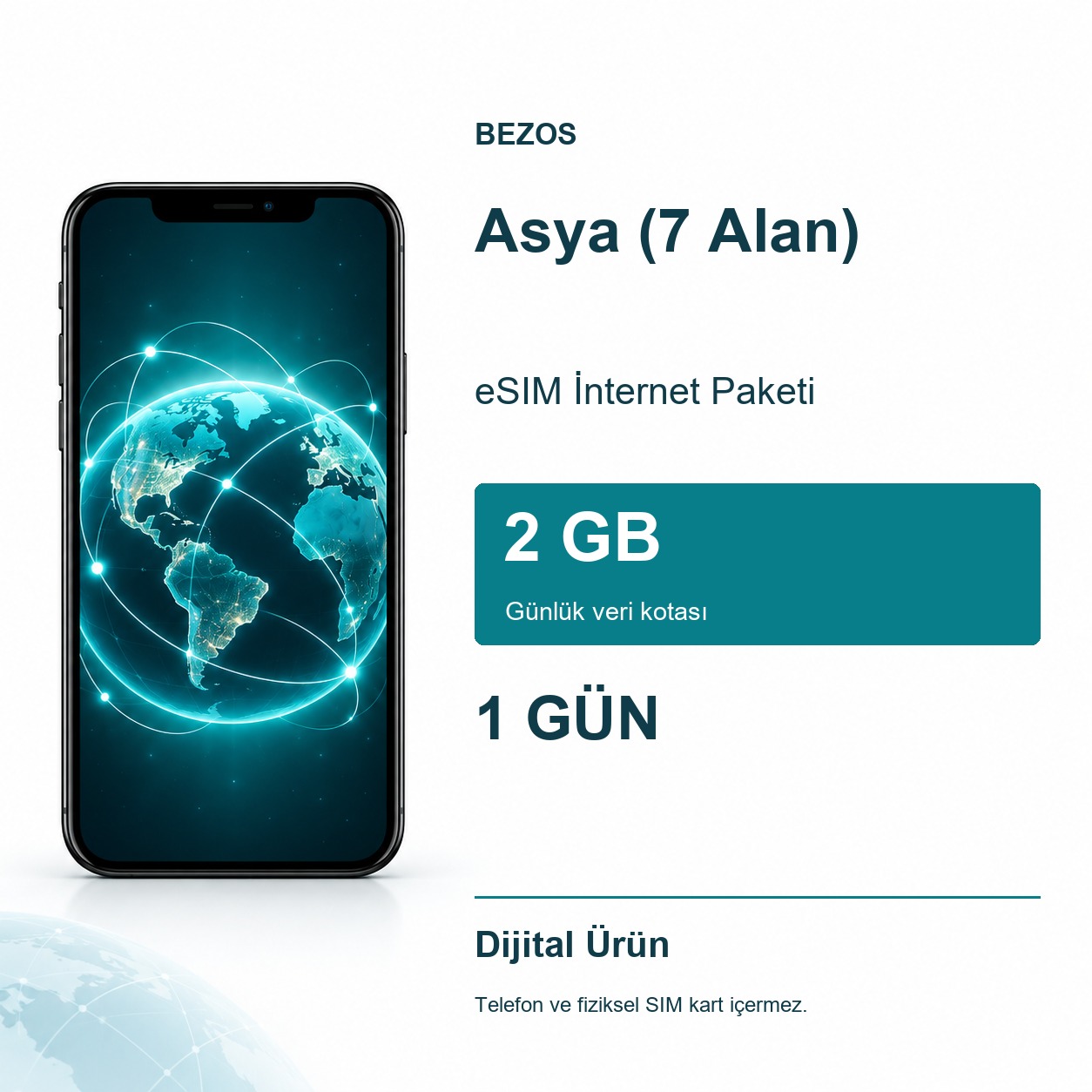 Asya (7 Alan) eSIM İnternet Paketi Günlük 2 GB 1 Gün