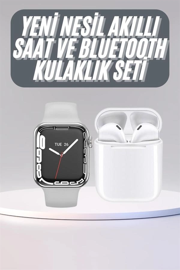 Uzun Ömürlü Akıllı Saat Kulaklık Hediyeli 45 mm Gümüş