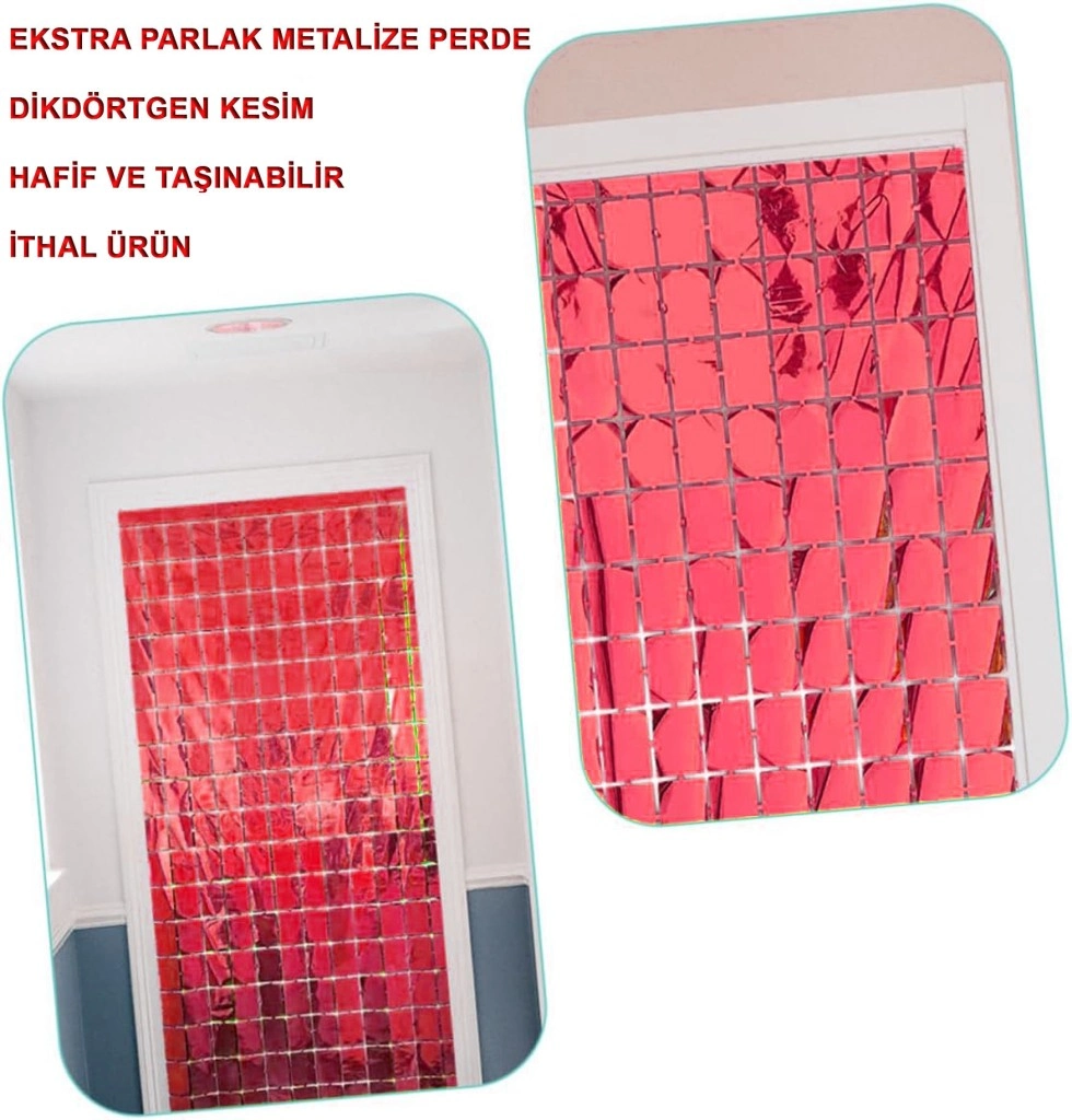 Şık Metalize Kırmızı Renk Dikdörtgen Kapı Perdesi 1x2 Metre
