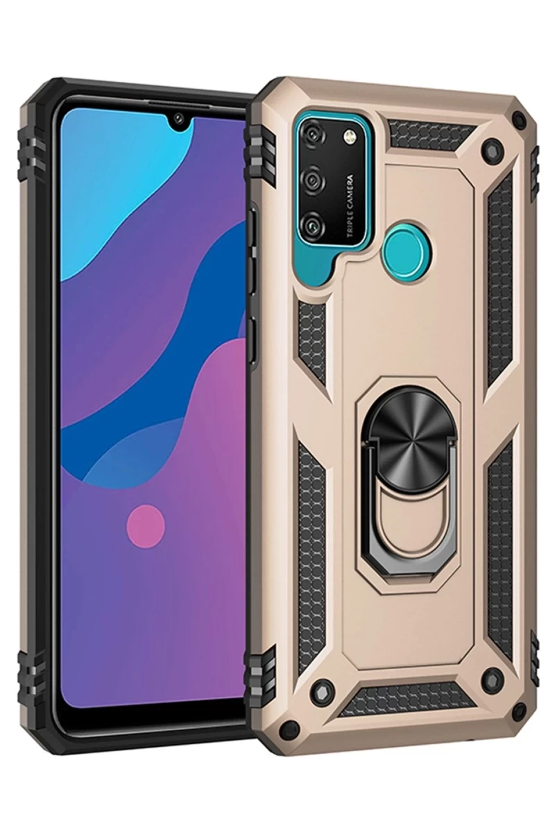 Huawei Y6P Uyumlu Kılıf Sofya Yüzüklü Silikon Kapak - Gold