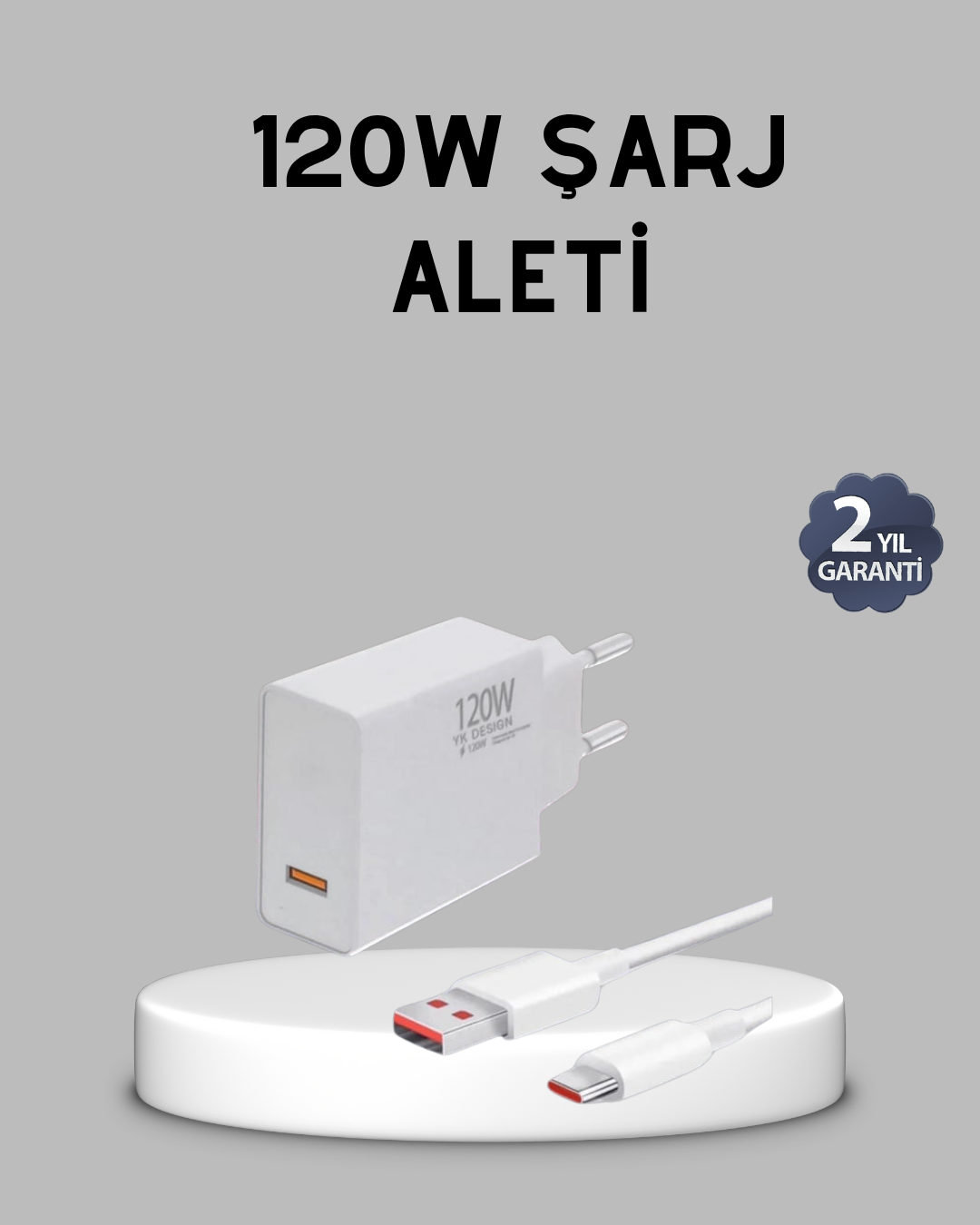 120W Süper Hızlı Şarj Adaptörü – Type-C Kablo Dahil, Yüksek Voltaj Korumalı