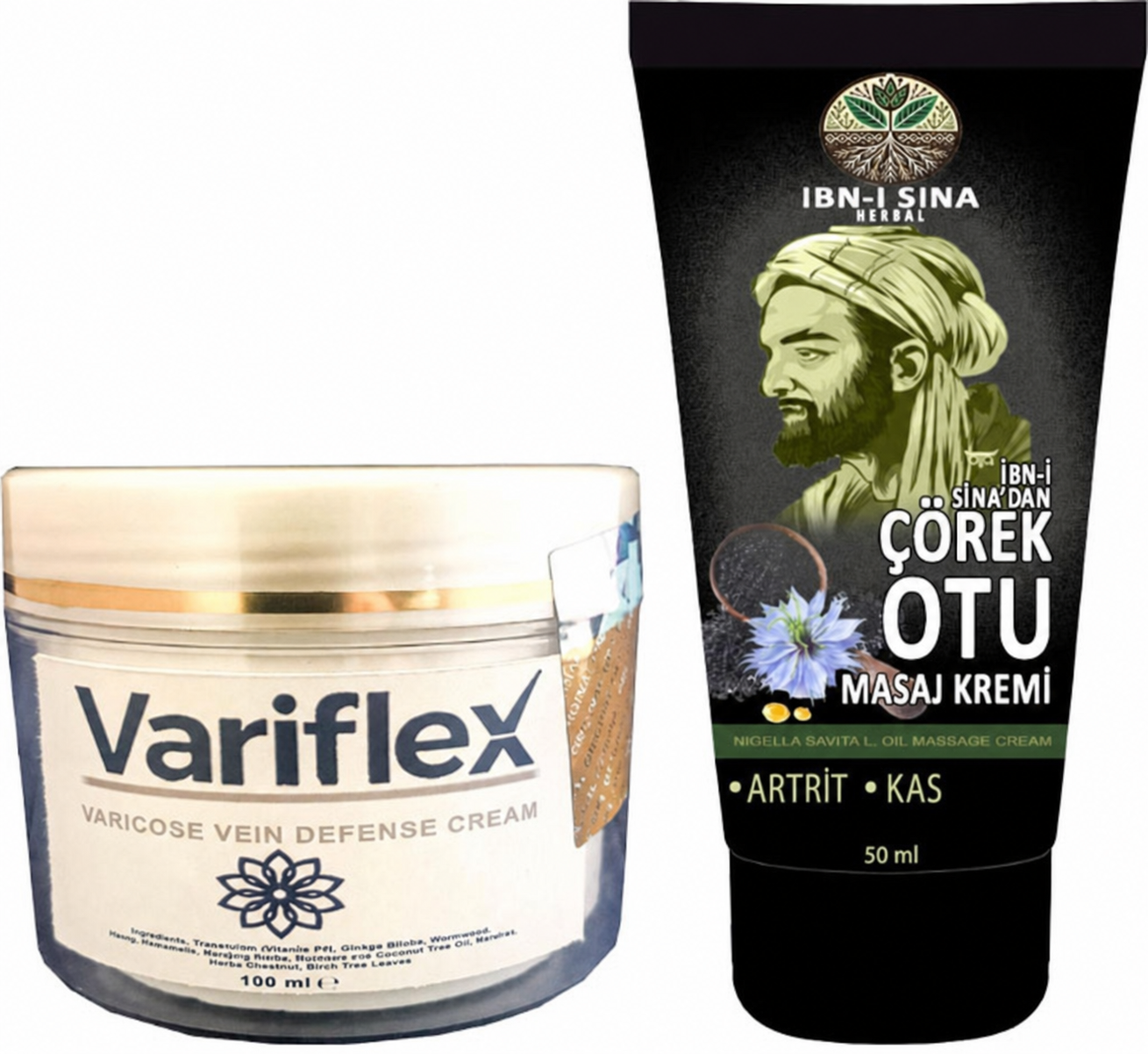 Variflex 100 ml Bacak Krem + Ibn-i Sina Çörek Otu Kremi 50 ml Sırt Bel Kas Diz Iskelet Teskin Edici Masaj Kremi