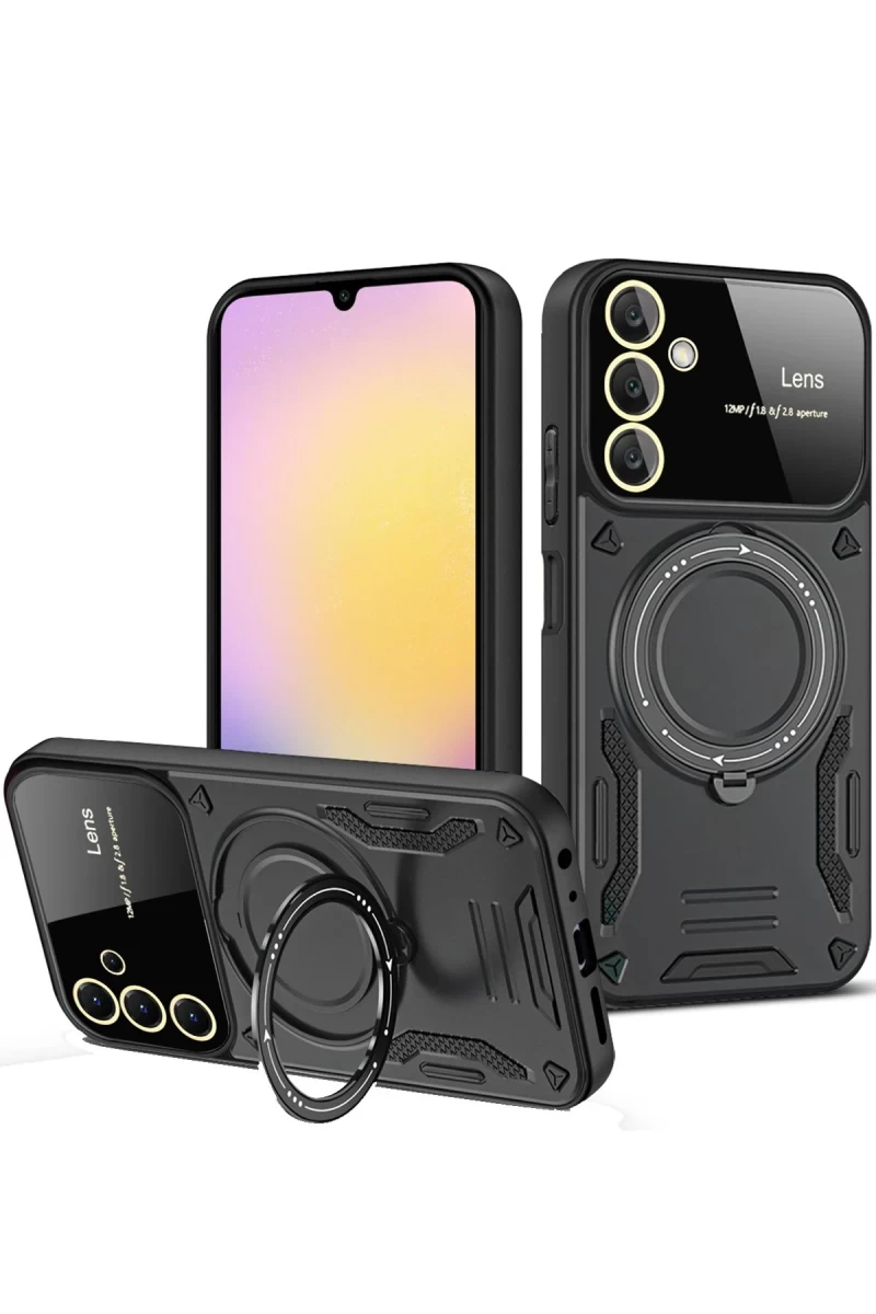 Samsung Galaxy A36 Uyumlu Kılıf Joy Lens Standlı Kapak - Siyah
