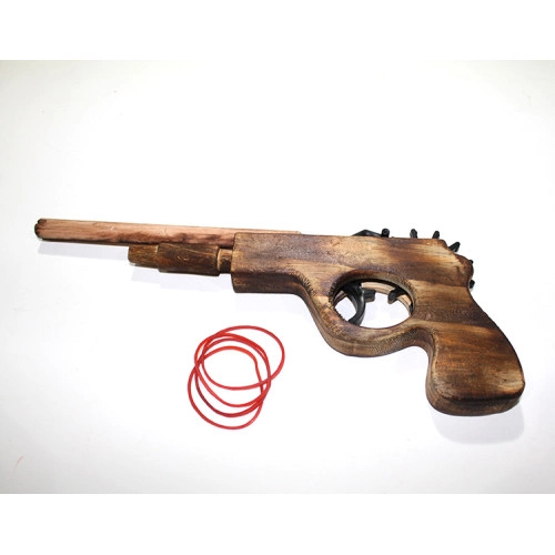 Lastik Atan Tabanca 21 cm Eğlenceli Oyun (Ahşap Model)