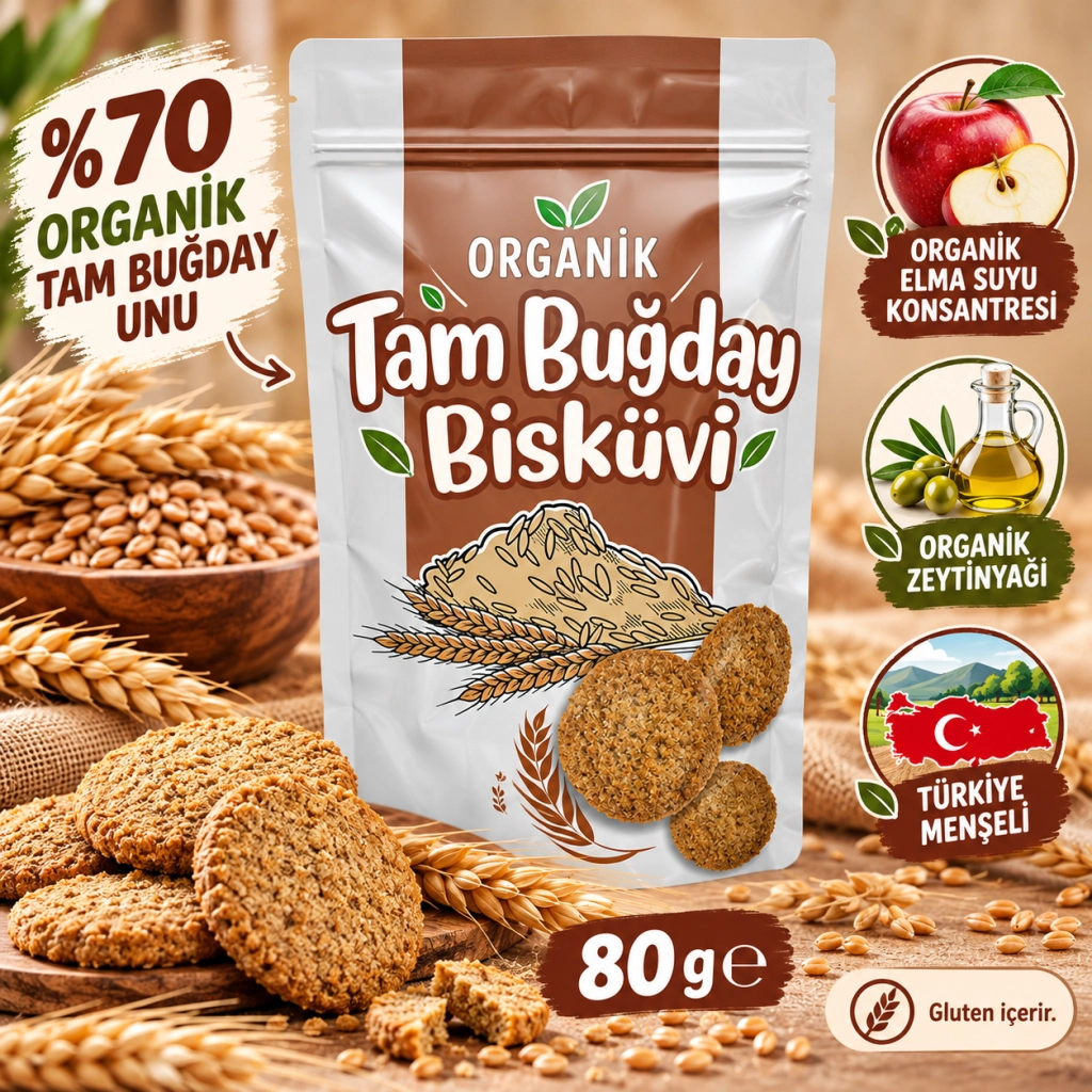 Lezzetli Organik Tam Buğday Bisküvi 80gr