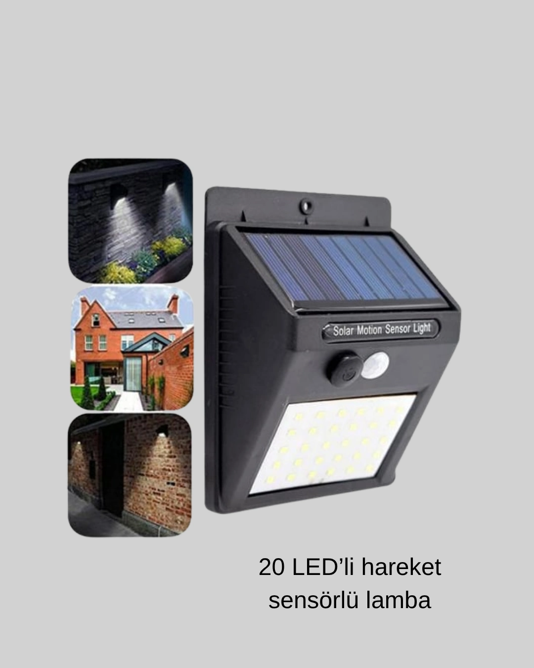 Hareket Sensörlü Güneş Enerjili Lamba 20 LED IP65 Su Geçirmez