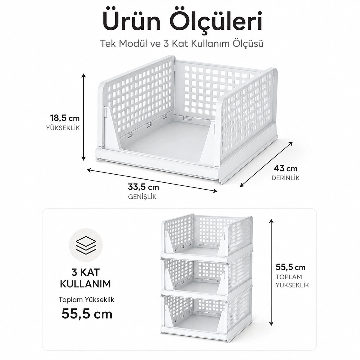 Pratik 3 Katlı Portatif Organizer 18.5x33.5x43cm Çok Amaçlı