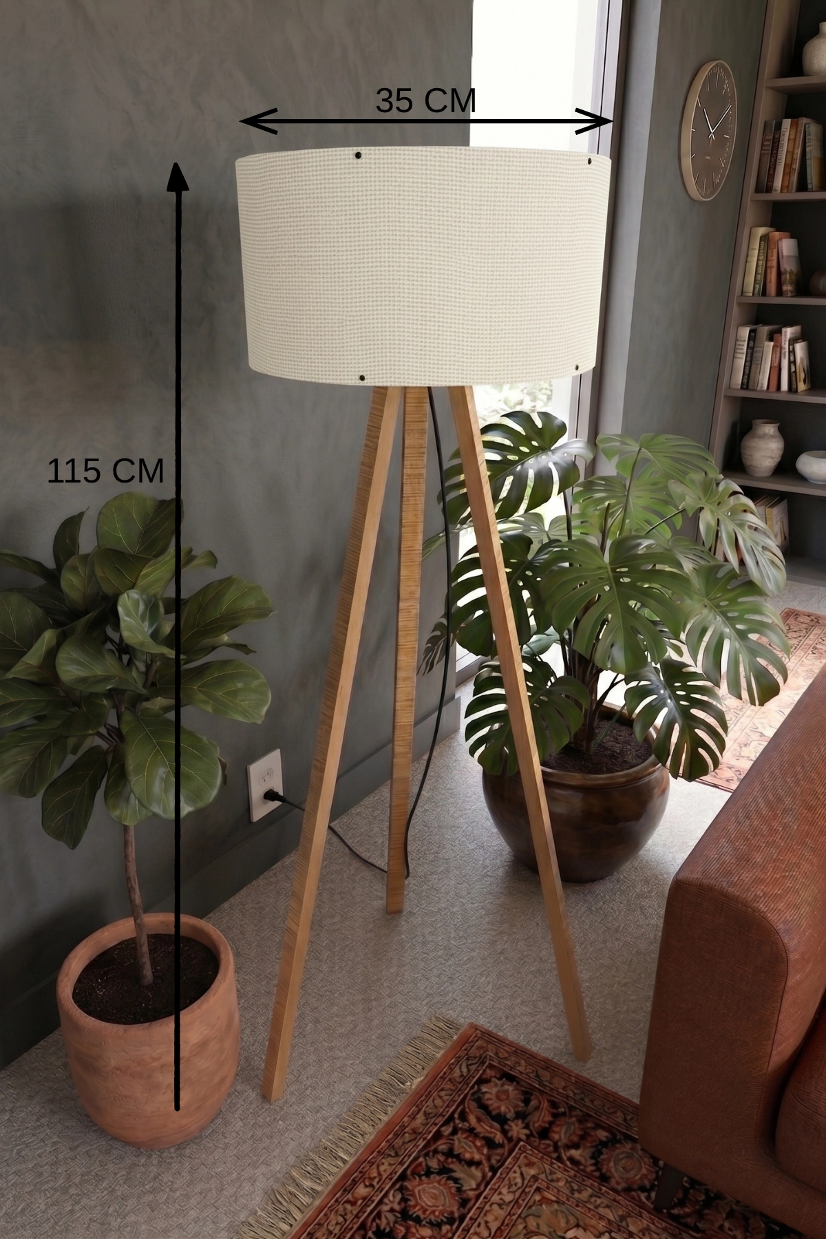Şık Tripod Lambader Krem Kumaş Başlık 115 cm Yükseklik