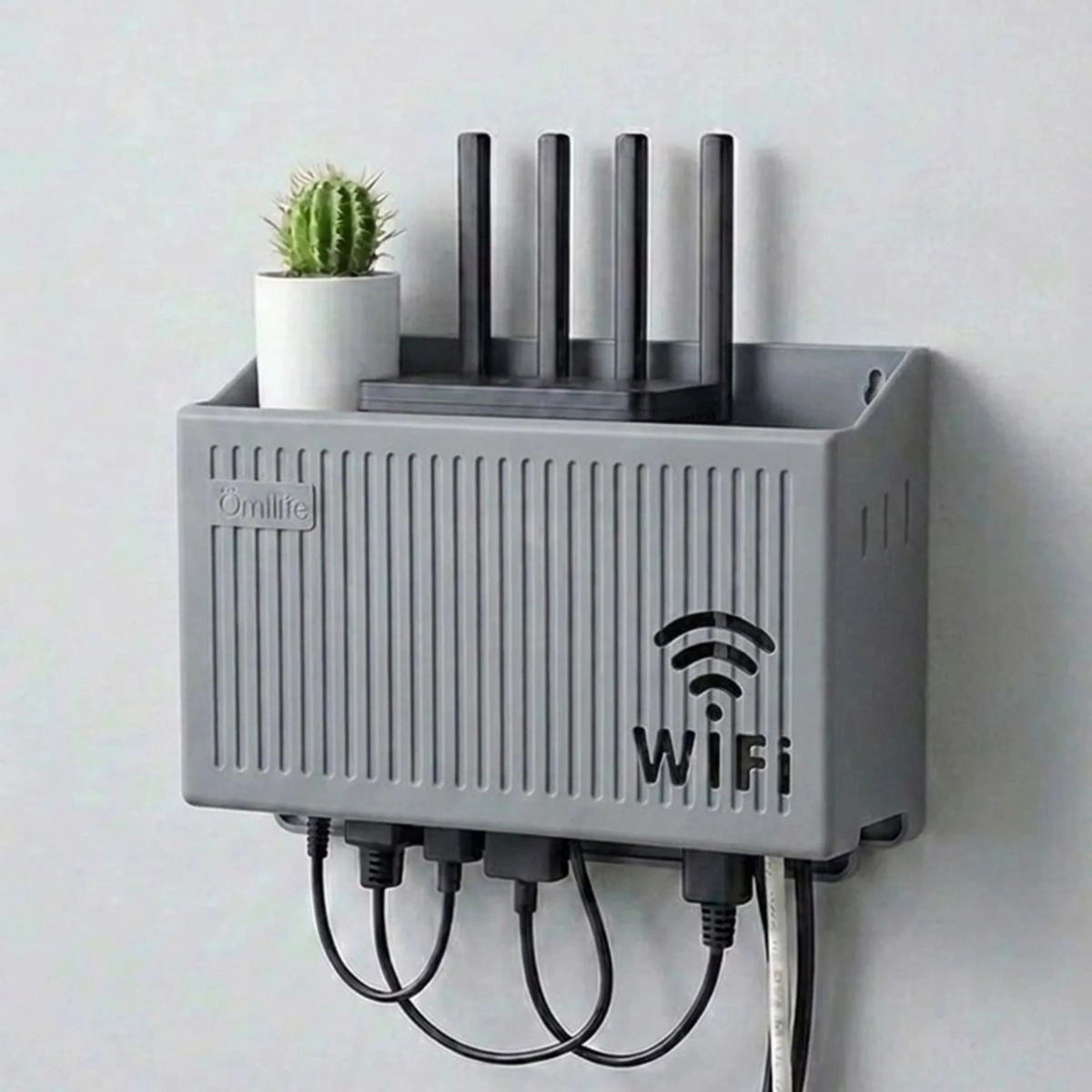 Modern Gri Duvar Tipi Modem Saklama Kutusu Kablo Düzenleyici