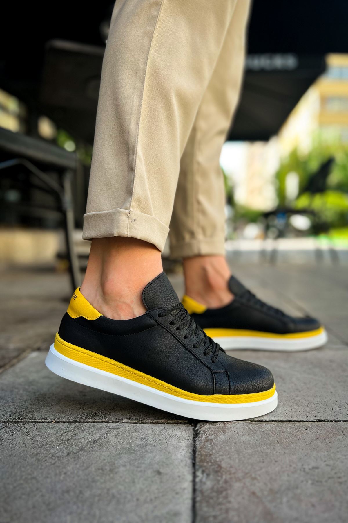MN979 - Santoni GBT Spor Erkek Ayakkabı SIYAH/SARI