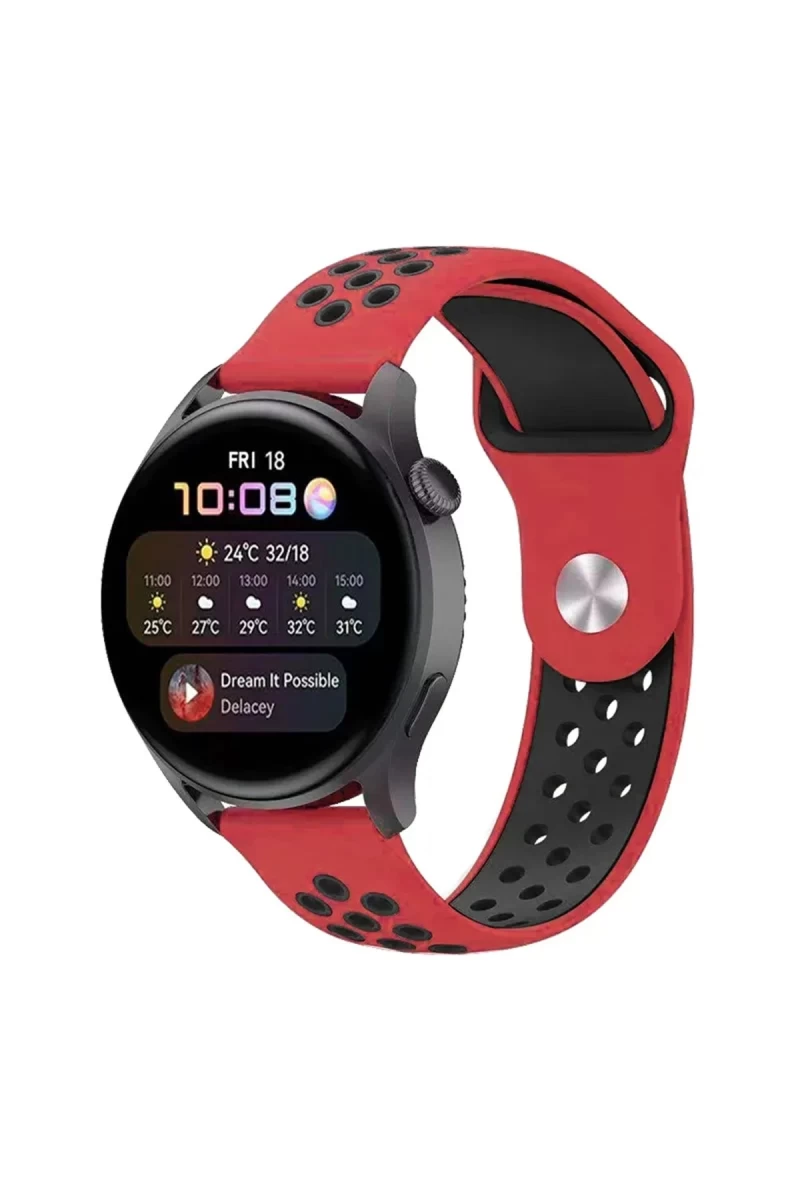Watch 20mm Uyumlu Spor Delikli Kordon - Kırmızı-Siyah