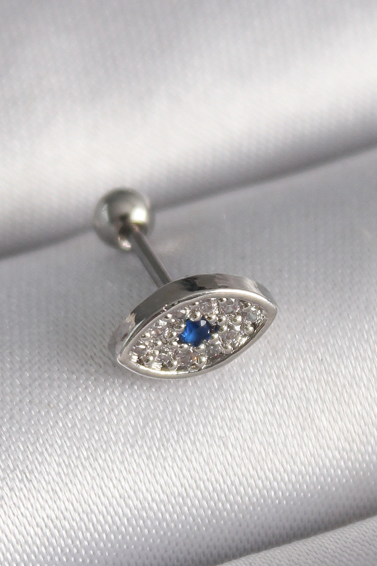 Zirkon Taşlı Göz Tragus Piercing 6mm Çelik