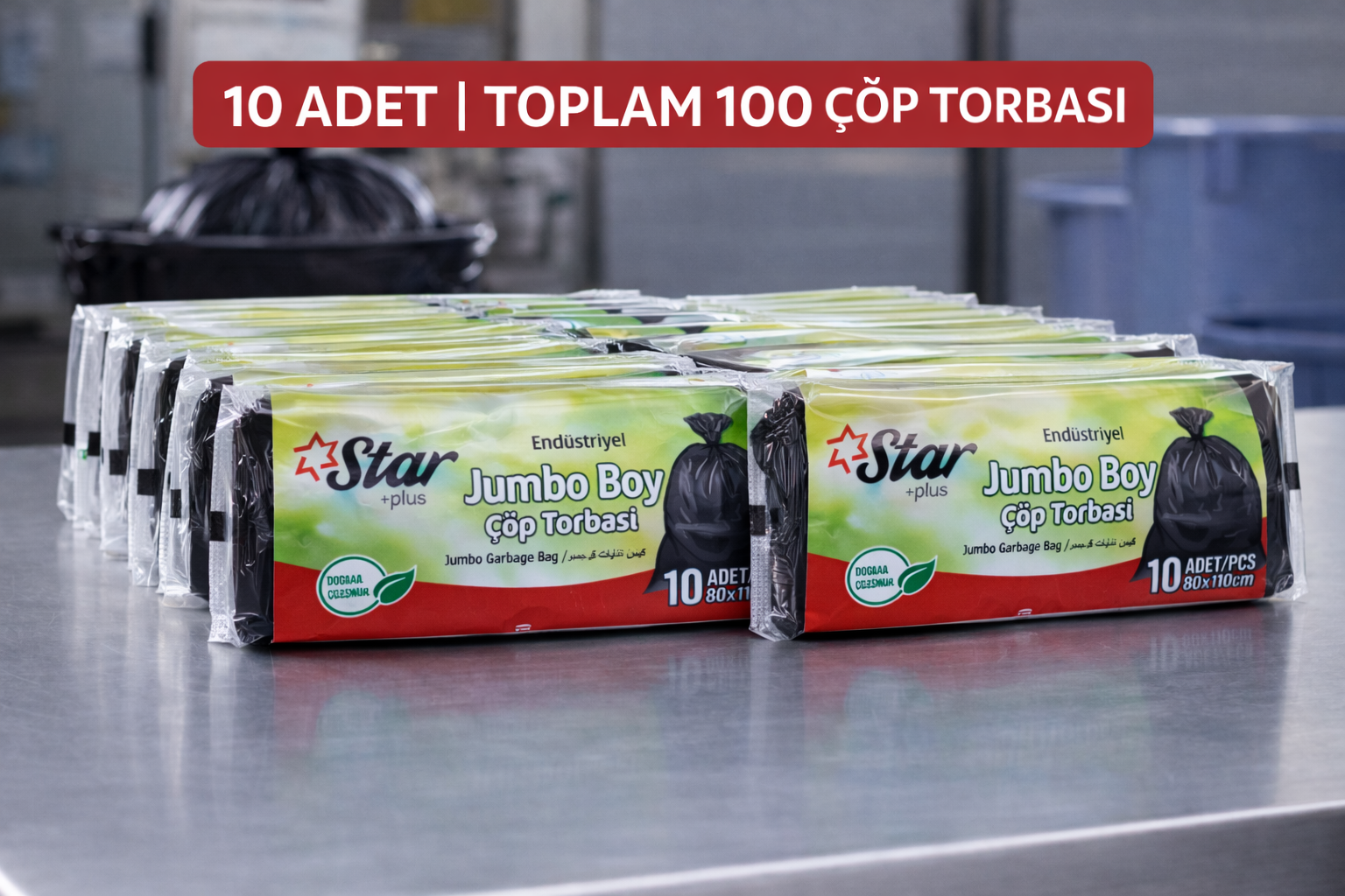 Star Plus Endüstriyel Boy Atık Poşeti 80x110 cm 10lu Dayanıklı Sanayi Tipi Atık Torbası 10 Adet