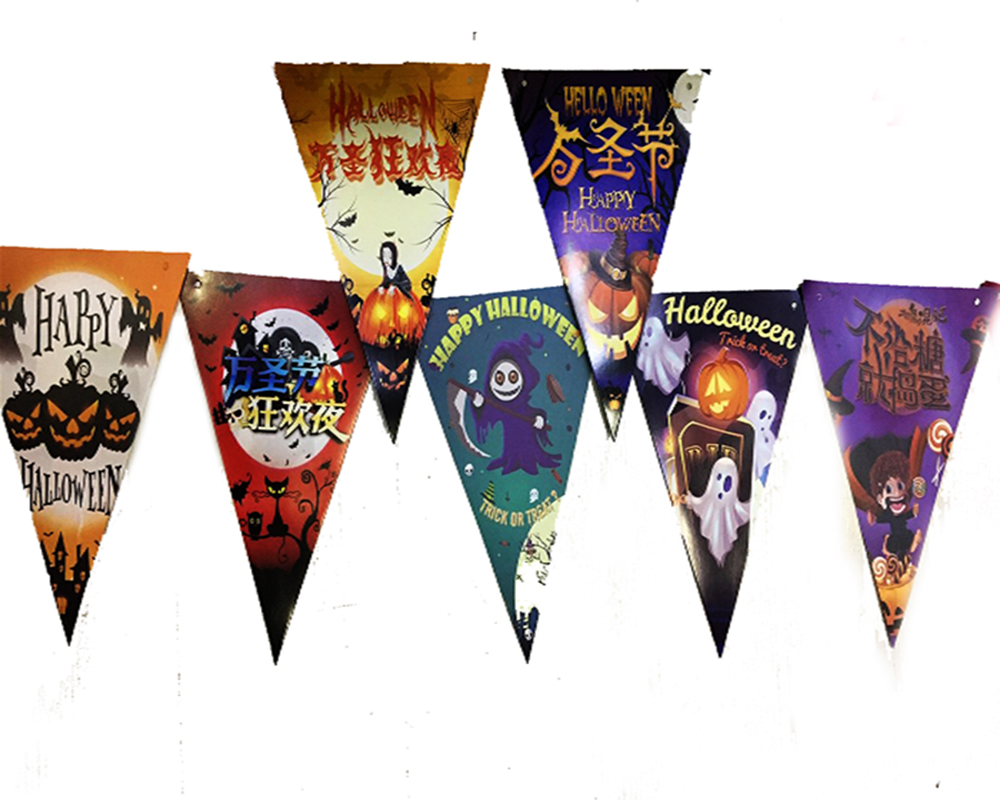 NessiWorld Baskılı Üçgen Model Halloween Banner Süs Bayrak 8 li
